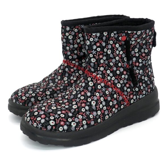 I Love UGG Kisses Black Floral Suede Upper Short Boots Ankle Booties - Picture 1 of 4